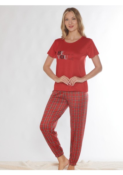 Kısa Kol Pijama Takımı Yazlık Viskon Ekose Desen Dowry 08-130 fiyatları