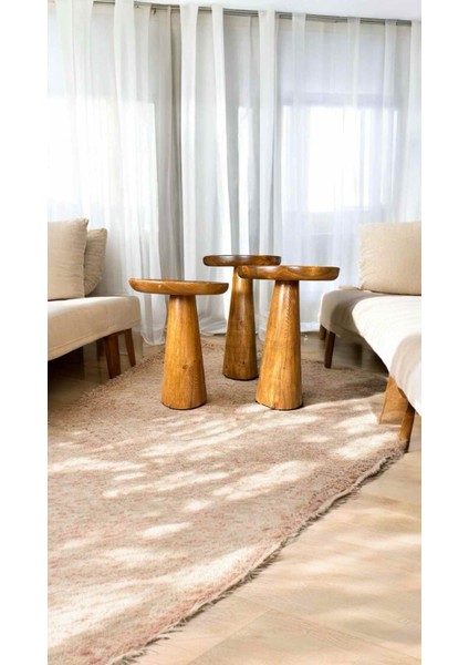 Tik Ağacı Renk Masif Ahşap Mantar Sehpa 3’lü Takım – Zigon ve Fiskos Sehpa