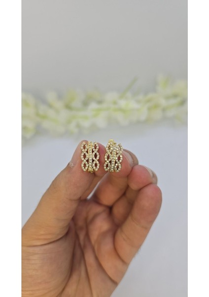 14 Ayar Altın Kaplama Zirkon Taşlı Kadın Küpe – Zarif ve Işıltılı (M10)