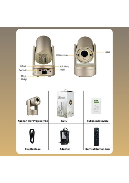 Apollon Hy7 Bataryalı Projeksiyon Cihazı Taşınabilir 4K Destekli 1080P Android Sistemli Projektör indirimleri