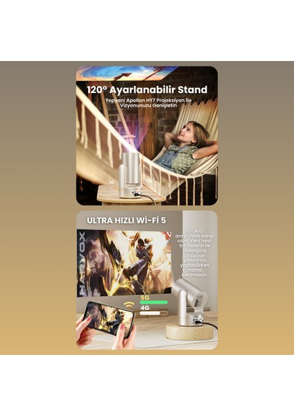 Apollon Hy7 Bataryalı Projeksiyon Cihazı Taşınabilir 4K Destekli 1080P Android Sistemli Projektör fırsatları