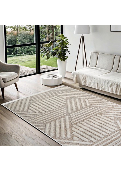 Bej Modern Etnik Desenli Pamuk Makinada Yıkanabilir Hav Toz Vermez Leke Tutmayan Kaymaz Taban Dijital Makine Baskı Salon Yolluk Mutfak Halı modelleri