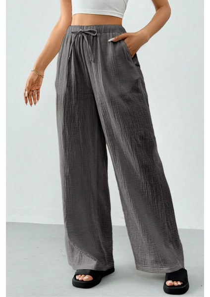 Kadın %100 Cotton Müslin Ultra Hafif Palazzo Model Geniş Paça Keten Karışım Pantolon modelleri