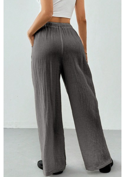Kadın %100 Cotton Müslin Ultra Hafif Palazzo Model Geniş Paça Keten Karışım Pantolon indirimleri