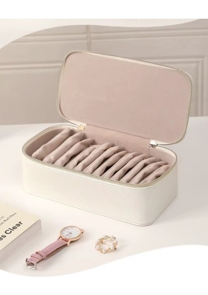 Gmn-6 Takı Altın Kutusu - Mücevher Kutusu Taşınabilir Fermuarlı Kapalı Takı Kutusu + 12 Adet Kese Hediye fiyatları