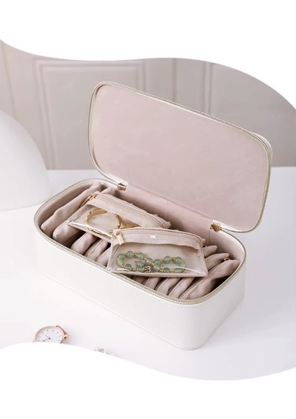 Gmn-6 Takı Altın Kutusu - Mücevher Kutusu Taşınabilir Fermuarlı Kapalı Takı Kutusu + 12 Adet Kese Hediye modelleri