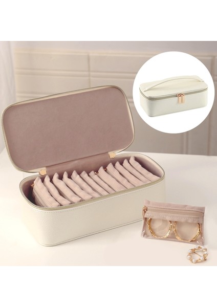 Gmn-6 Takı Altın Kutusu - Mücevher Kutusu Taşınabilir Fermuarlı Kapalı Takı Kutusu + 12 Adet Kese Hediye