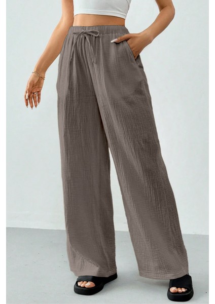 Kadın %100 Cotton Müslin Ultra Hafif Palazzo Model Geniş Paça Keten Karışım Pantolon modelleri