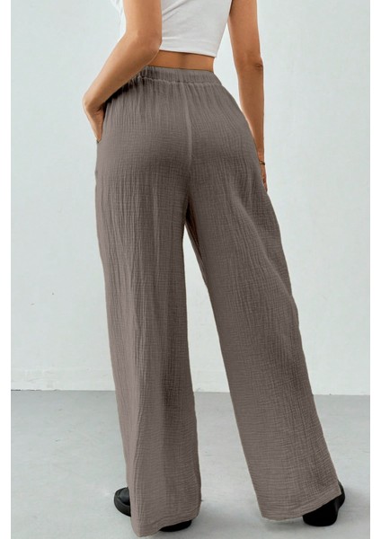 Kadın %100 Cotton Müslin Ultra Hafif Palazzo Model Geniş Paça Keten Karışım Pantolon indirimleri