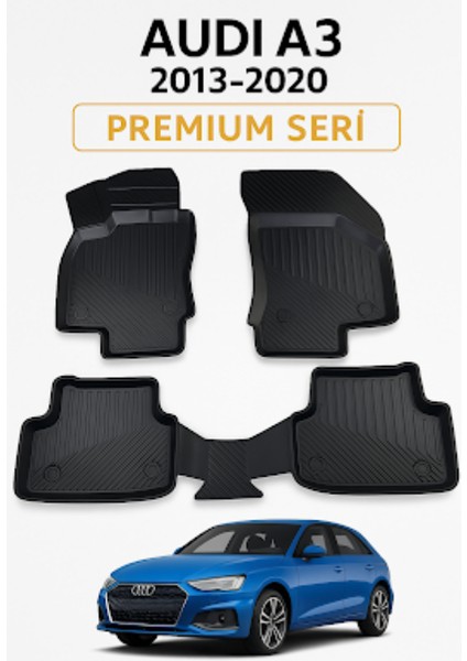 Audi A3 2013-2020 Için Yüksek Kenarlı 3D Kauçuk Paspas – Kolay Temizlenir, 4 Mevsim Kullanım