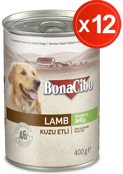 Jöleli Kuzu Etli Yaş Köpek Maması, 400 gr x 12 Adet, Tüm Irklar Için, Doğal, Şeker Içermez