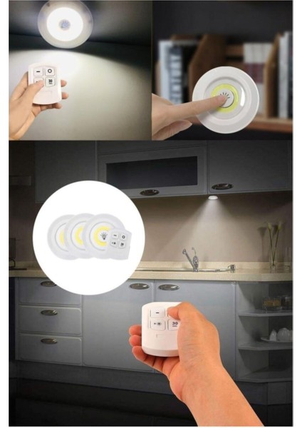 Uzaktan Kumandalı Yapışkanlı Kablosuz Pilli LED - 3 Lü Spot Lamba - Dolap Işığı - Mutfak Işığı fiyatları