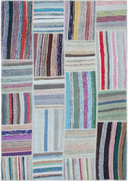 Iskece Bej Patchwork Yün Modern Desenli Yün Hav Toz Vermez Leke Tutmayan Salon Yolluk Mutfak El Dokuma Halı