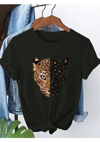 Kadın Kısa Kollu Bisiklet Yaka Desenli Viskon Bluz fırsatları