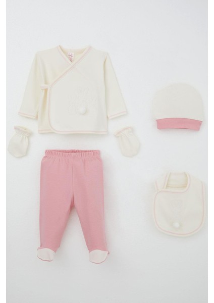 Kız Bebek Hastane Çıkışı 5 Li Ponponlu Tavşancık Nakışlı 0-3 Ay, Ekru