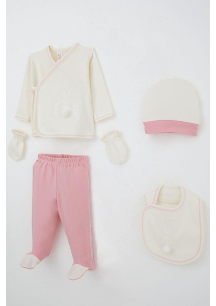Kız Bebek Hastane Çıkışı 5 Li Ponponlu Tavşancık Nakışlı 0-3 Ay, Ekru fiyatları