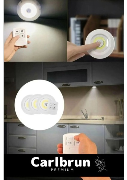 Özel Av Kamp Ev Okul Araba Otel Pilli Uzaktan Kumandalı Yapışkanlı Dayanıklı 3'lü LED Spot 1 Adet fırsatları