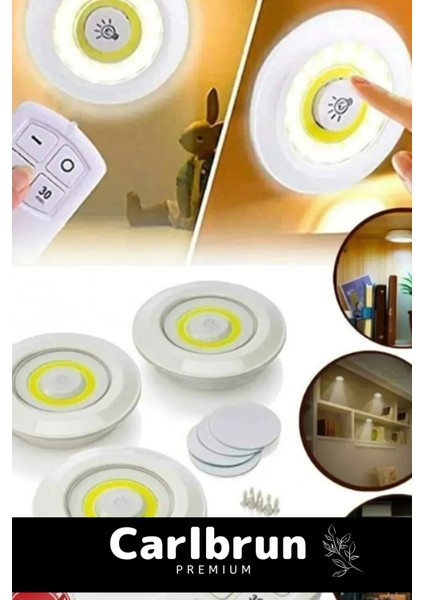 Özel Av Kamp Ev Okul Araba Otel Pilli Uzaktan Kumandalı Yapışkanlı Dayanıklı 3'lü LED Spot 1 Adet indirimleri