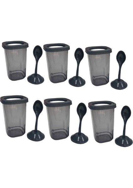 Etiketli 6 Lı Kendinden Kaşıklı Baharatlık Seti Baharatlık Kutusu, Kendinden Kaşıklı, 400 ml Hacimli