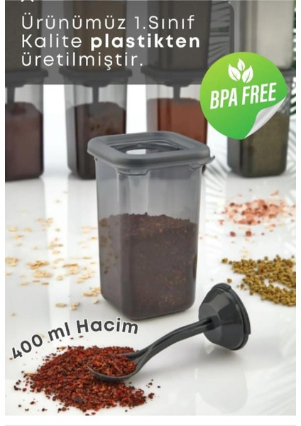 Etiketli 6 Lı Kendinden Kaşıklı Baharatlık Seti Baharatlık Kutusu, Kendinden Kaşıklı, 400 ml Hacimli fiyatları