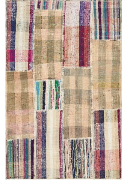 Girit Bej Çizgili Yün Modern Desenli Yün Hav Toz Vermez Leke Tutmayan Salon Yolluk Mutfak El Dokuma Halı