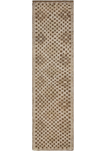 Iskece Yeşil Eskitme Yün Modern Desenli Yün Hav Toz Vermez Leke Tutmayan Salon Yolluk Mutfak El Dokuma Halı