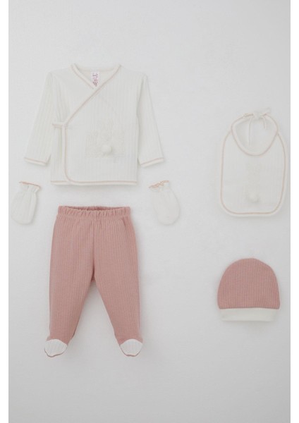 Kız Bebek Hastane Çıkışı 5 Li Ponponlu Tavşancık Nakışlı 0-3 Ay, Ekru