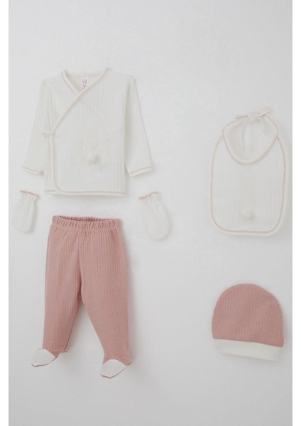 Kız Bebek Hastane Çıkışı 5 Li Ponponlu Tavşancık Nakışlı 0-3 Ay, Ekru fiyatları