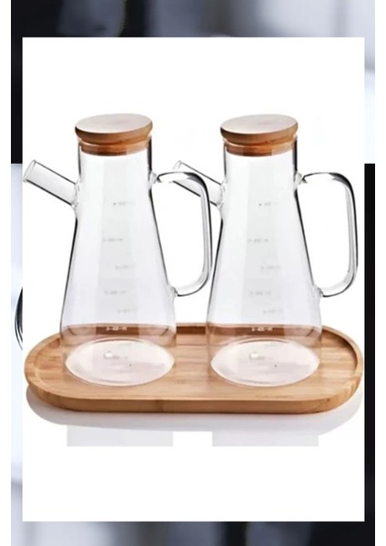 2'li Bambu Kapaklı Ahşap Standlı Camlı Yağdanlık & Sirkelik & Zeytinyağı Şisesi 900 ml 3lü Set fiyatları