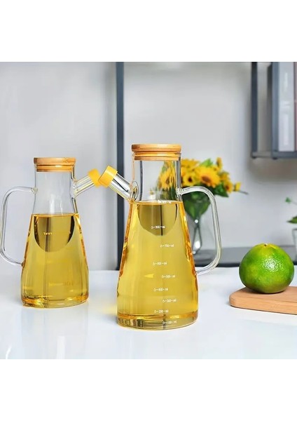 2'li Bambu Kapaklı Ahşap Standlı Camlı Yağdanlık & Sirkelik & Zeytinyağı Şisesi 900 ml 3lü Set indirimleri
