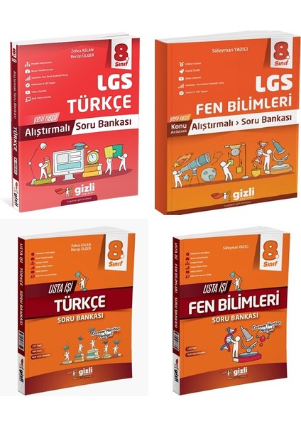 Gizli 2025 8. Sınıf Lgs Türkçe + Fen Bilimleri Alıştırmalı + Usta Işi Soru Bankası Seti 4 Kitap Güncel Müfredat