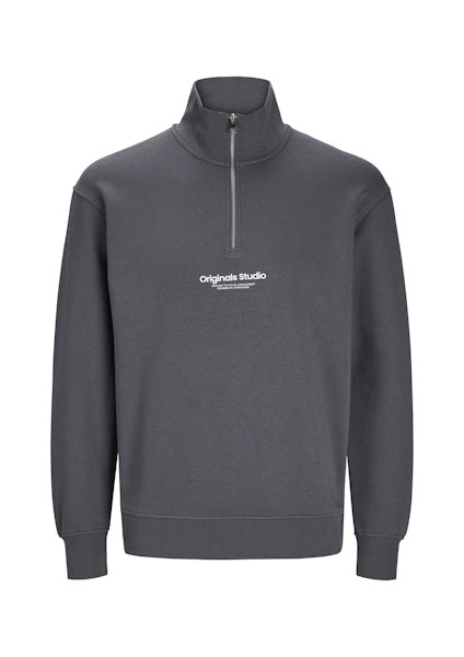 Jack Jones Erkek Iron Gate Fermuarlı Yüksek Yaka Gri Sweatshirt 12241777G