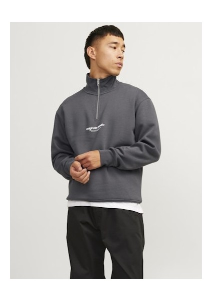 Jack Jones Erkek Iron Gate Fermuarlı Yüksek Yaka Gri Sweatshirt 12241777G fiyatları