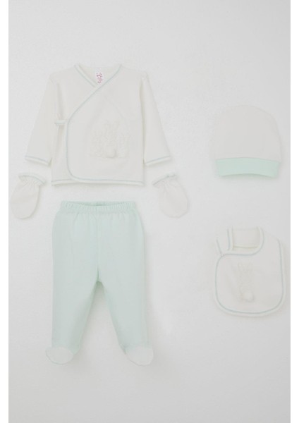 Kız Bebek Hastane Çıkışı 5 Li Ponponlu Tavşancık Nakışlı 0-3 Ay, Ekru