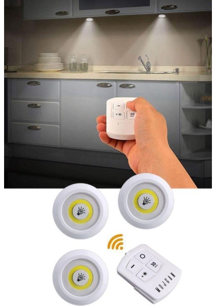 3'lü Uzaktan Kumandalı Yapışkanlı Kablosuz LED Spot Lambalar