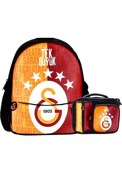 2 Bölmeli 5 Yıldızlı Tek Büyük Suni Deri Anaokulu Çantası + Beslenme Çantası