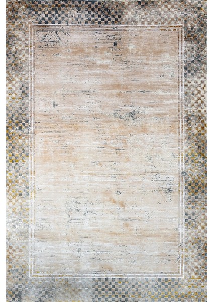 Gold Geometrik Etnik Modern Desenli Pamuk Makinada Yıkanabilir Hav Toz Vermez Leke Tutmayan Kaymaz Taban Dijital Makine Baskı Salon Yolluk Mutfak Halı