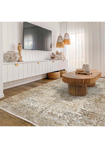 Kahverengi Klasik Etnik Modern Desenli Pamuk Makinada Yıkanabilir Hav Toz Vermez Leke Tutmayan Kaymaz Taban Dijital Makine Baskı Salon Yolluk Mutfak Halı modelleri