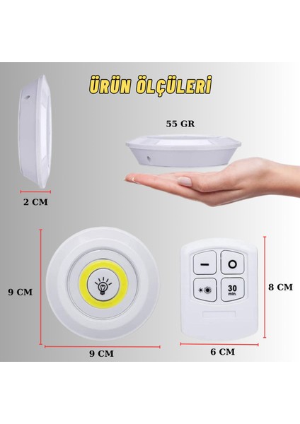 Kumandalı LED Spot Lamba Pilli Kablosuz Yapışkan Montaj 3 Lü Set LED Işık indirimleri