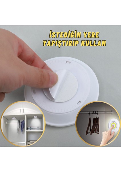Kumandalı LED Spot Lamba Pilli Kablosuz Yapışkan Montaj 3 Lü Set LED Işık