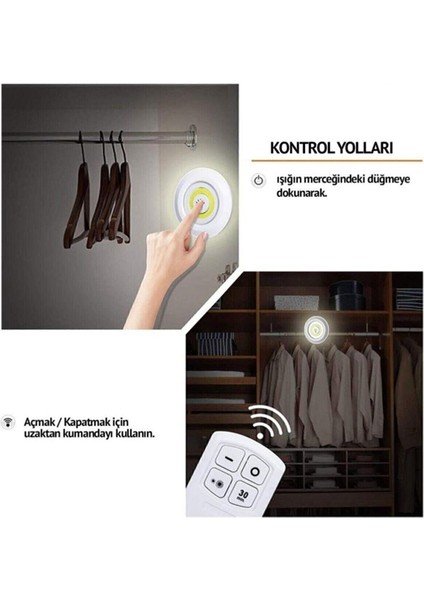 3'lü Uzaktan Kumandalı Yapışkanlı Kablosuz LED Spot Lambalar indirimleri