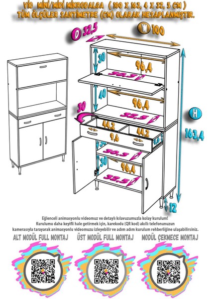 VİO (100x163,4x32.5 cm) Çek, Kapaklı, Ekmeklikli. Mini/Midi Mikrodalga Mutfak Dolabı fırsatları