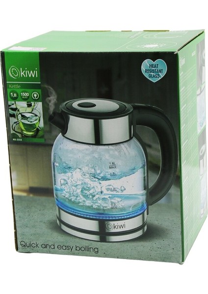 Kiwi KK-3333 Sürahi Model Cam Kettle Su Isıtıcı 1.8lt 1500W 360 Derece Dönebilen Taban Gizli Resizt