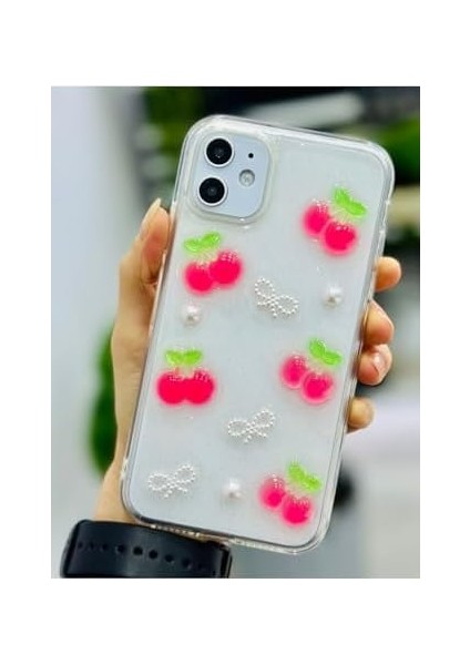 Aksesuar Iphone 11 ile Uyumlu Inci Kiraz Tasarımlı Oyuncaklı Esnek Silikon Kılıf fiyatları