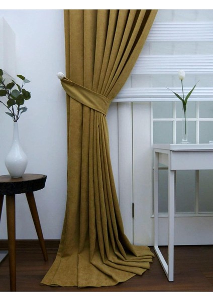 Depo Home Taç Yağ Yeşili Düz Renk 1/3 Sık Pileli Fon Perde Sık Pile Tek Kanat EVD-YAGYESILI001, Yağ Yeşili, 80 x 270