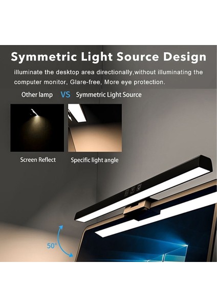 30 cm LED Monitör Lambası – 3 Renk Sıcaklığı Ayarı, Dokunmatik Kontrol, 60 Dakika Zamanlama, Modern Tasarım, USB Dc 5V Güç, Abs Gövde, Masa Üstü Işık TB-30SA modelleri