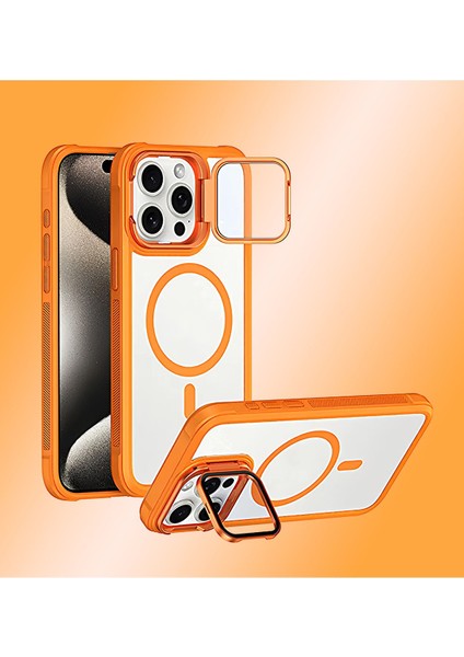 iPhone 12 Pro Max Uyumlu Standlı Kamera Kısmı Cam Korumalı Arkası Mat Renkli Magsafe Kılıf