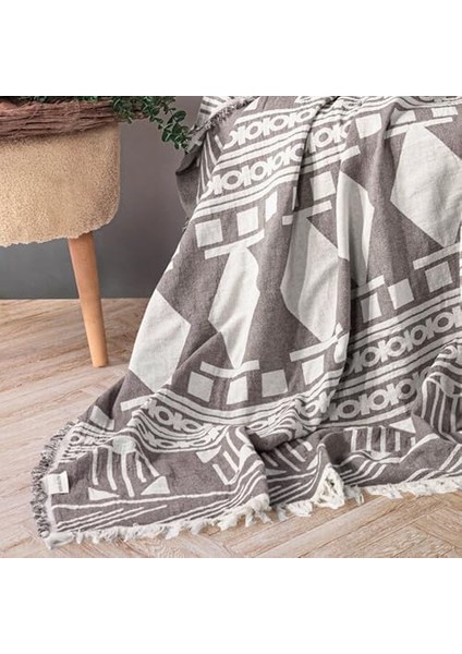 Tekstıl Lüks 100% Pamuk Koltuk Şalı Tv Battaniyesi, Geniş 130X170 cm Yüksek Kaliteli Pamuklu Kumaş Dekoratif Koltuk Atma Şal Battaniyeleri (Bohem Gri) modelleri