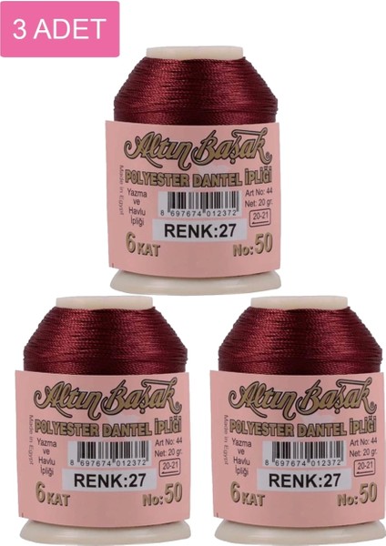 3 Adet Altınbaşak Oya ve Dantel Ipi 20 gr - - No: 027