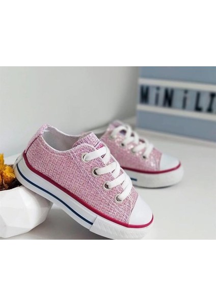 Pembe Simli Içi Yumuşak Taban Şeritli Kız Çocuk Ayakkabı Süper Kalite